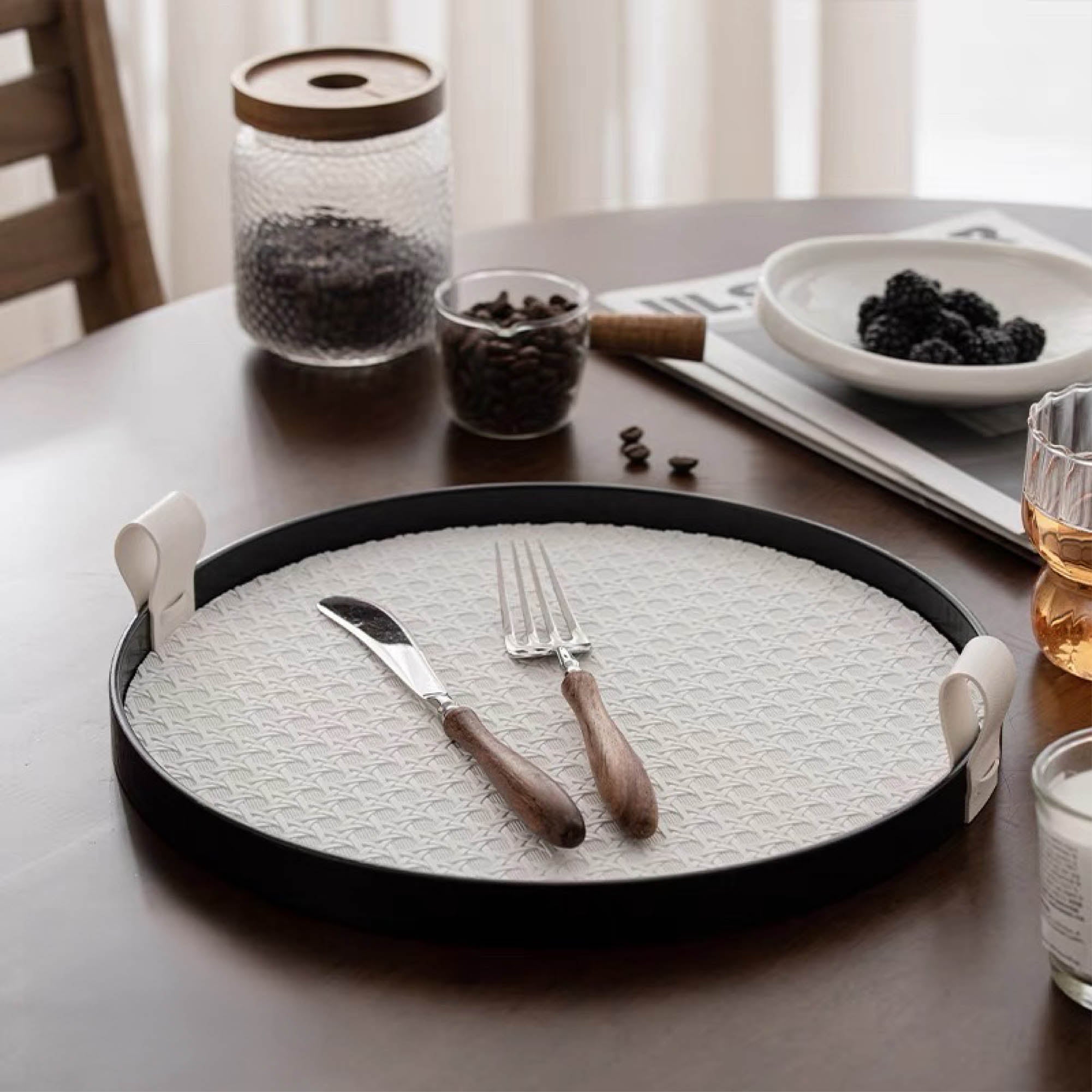 Round Weave Leather Tray