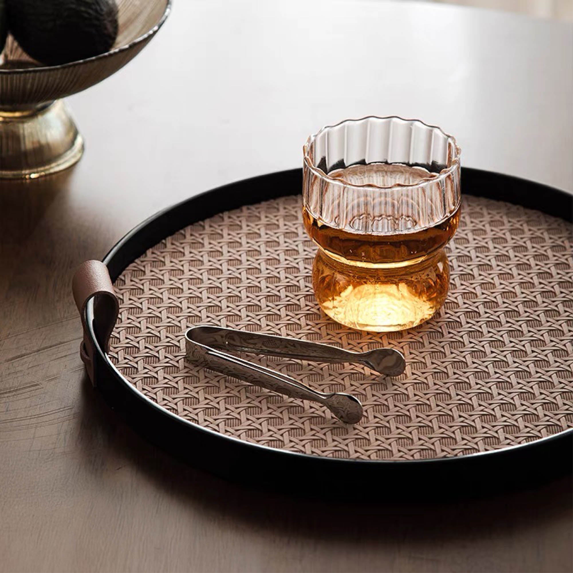 Round Weave Leather Tray