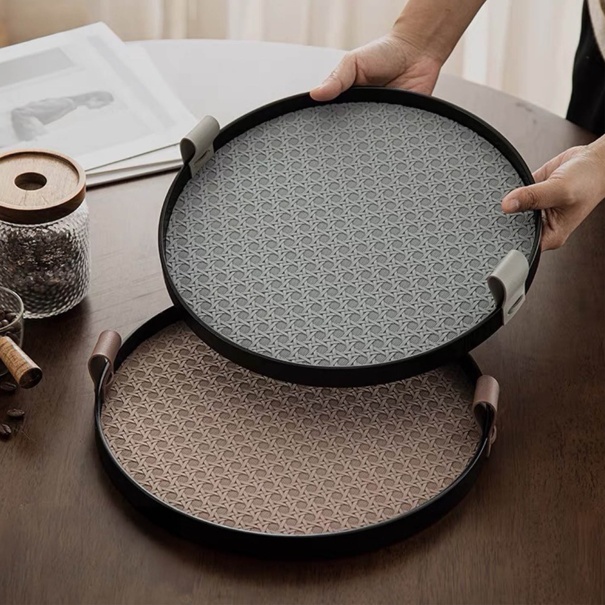 Round Weave Leather Tray