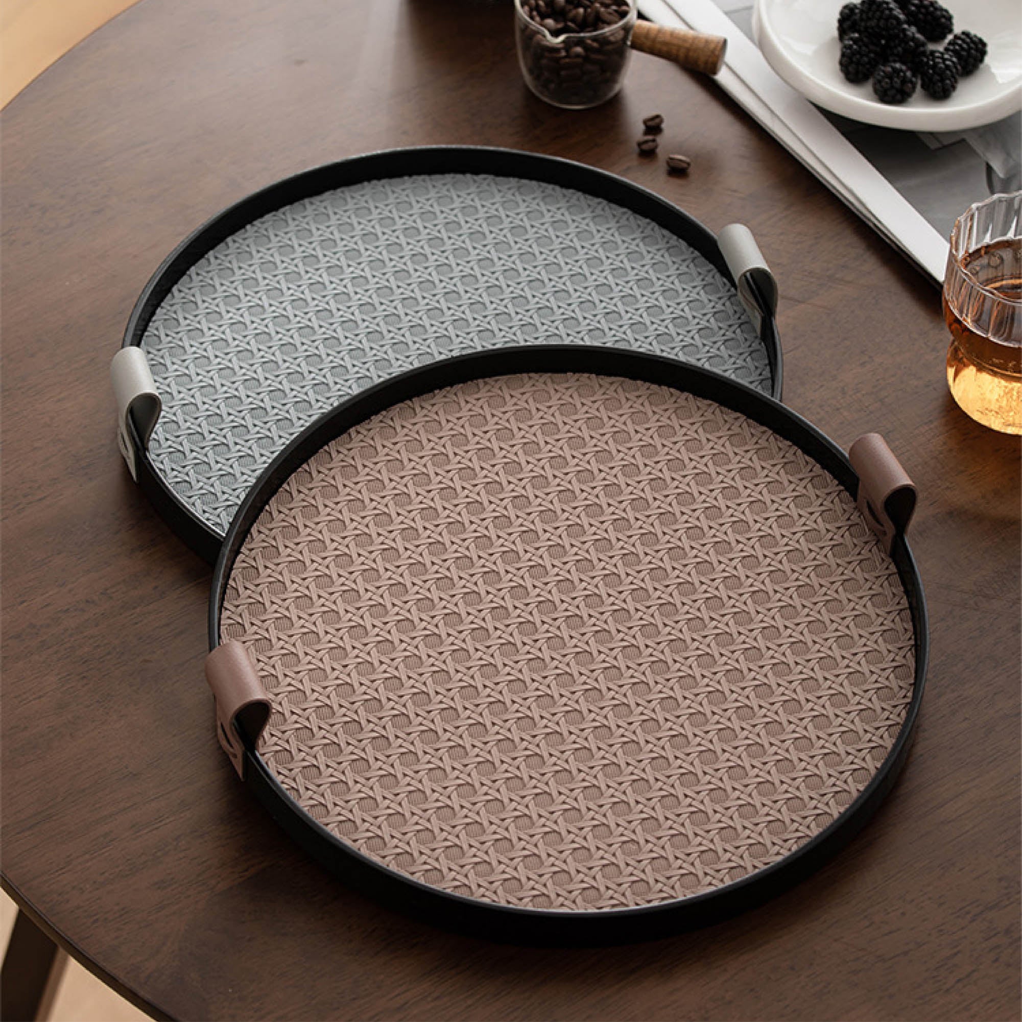 Round Weave Leather Tray