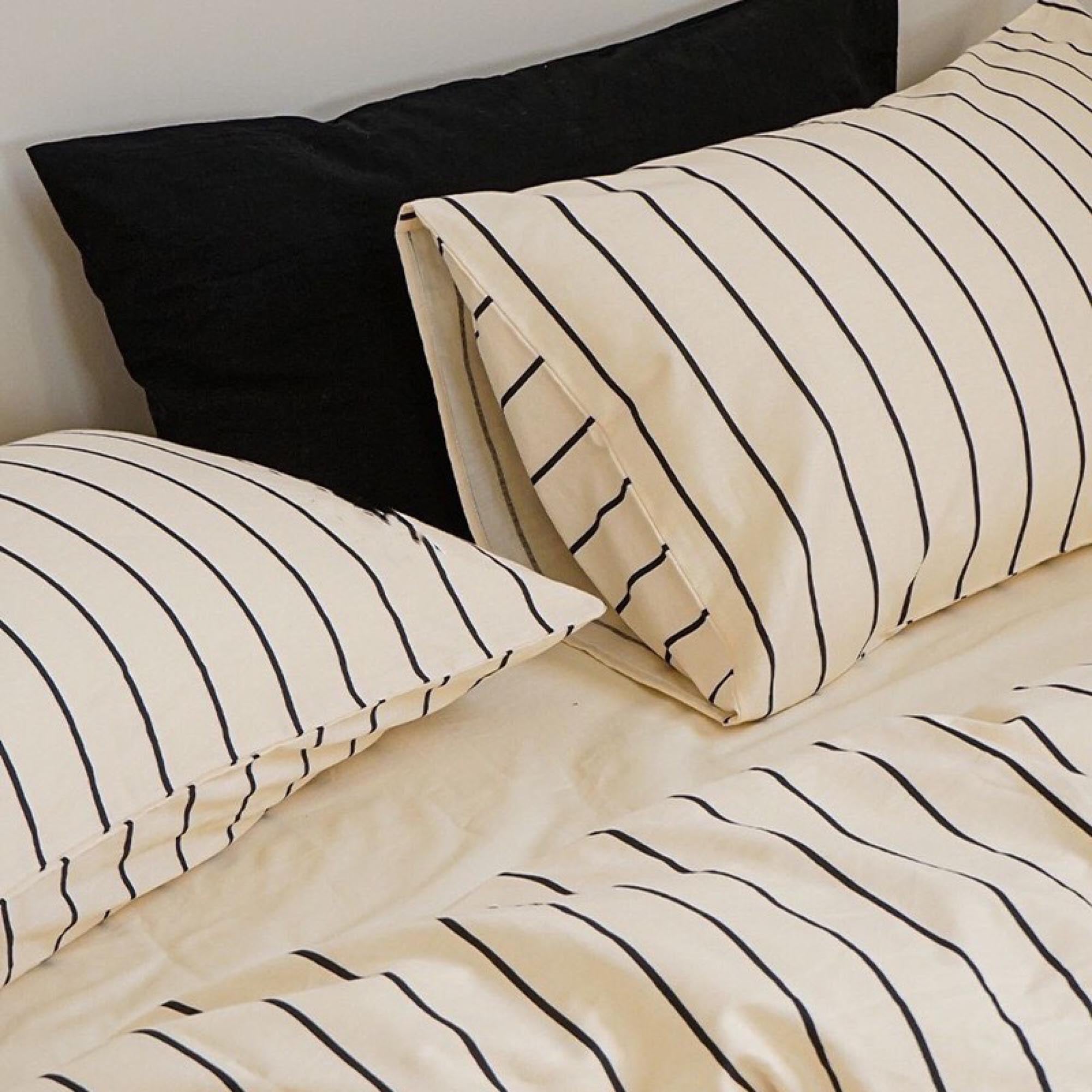 Cream with Black Stripes Cotton Bedding Set