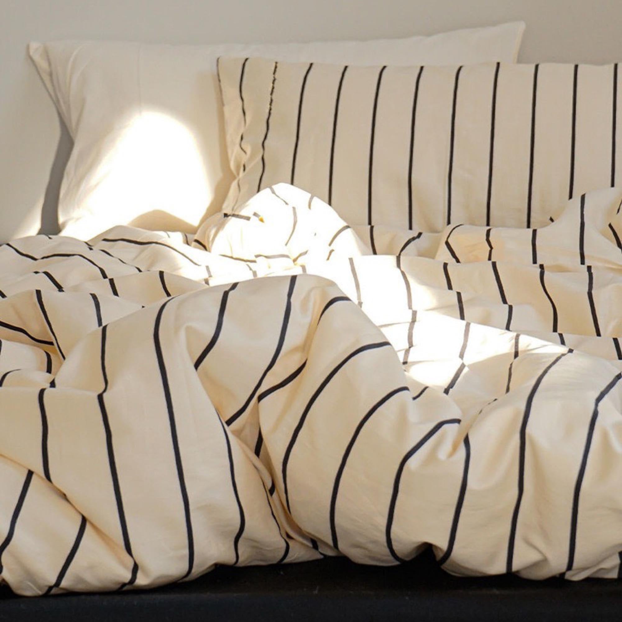 Cream with Black Stripes Cotton Bedding Set