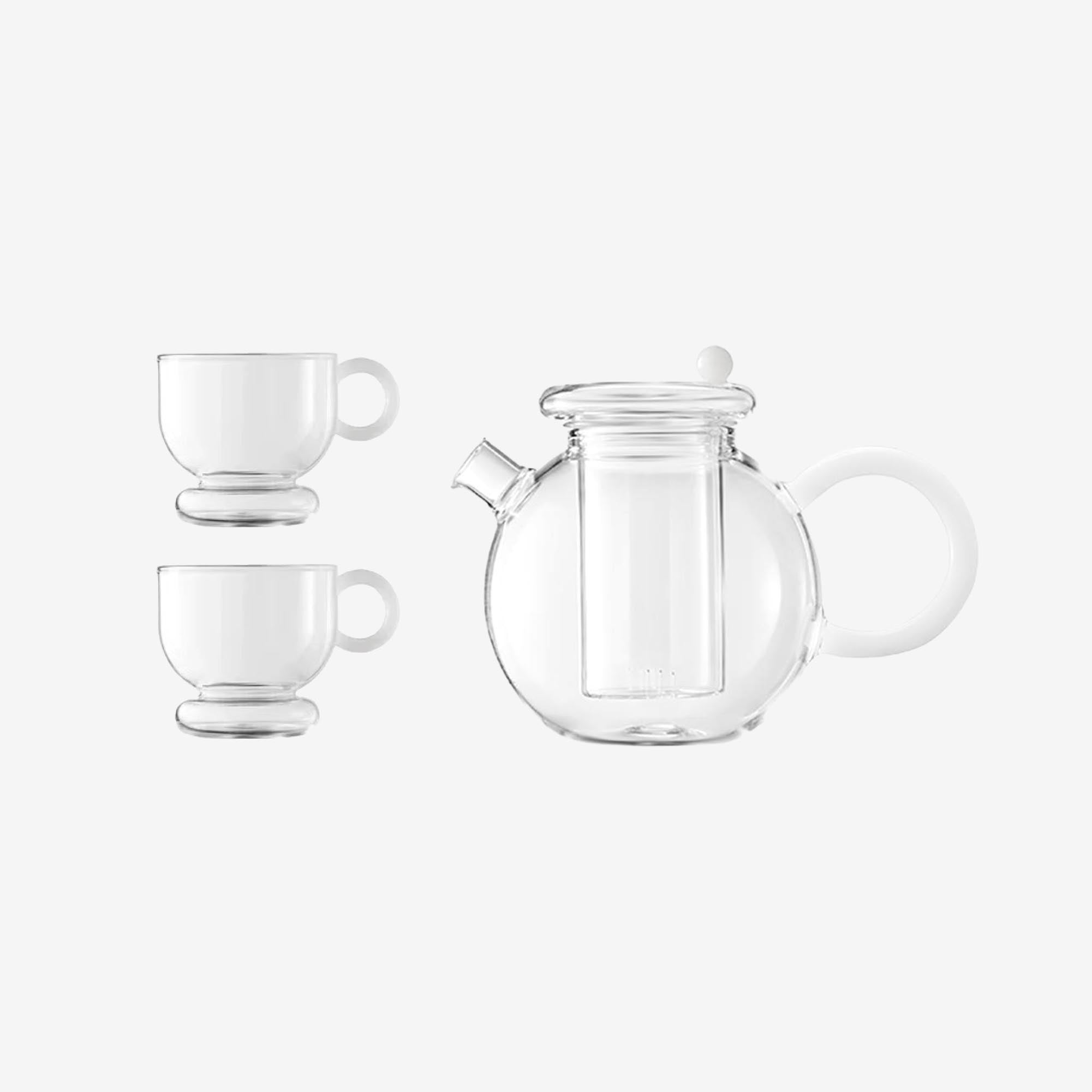 White Bead Tea Pot and Tea Cup Set