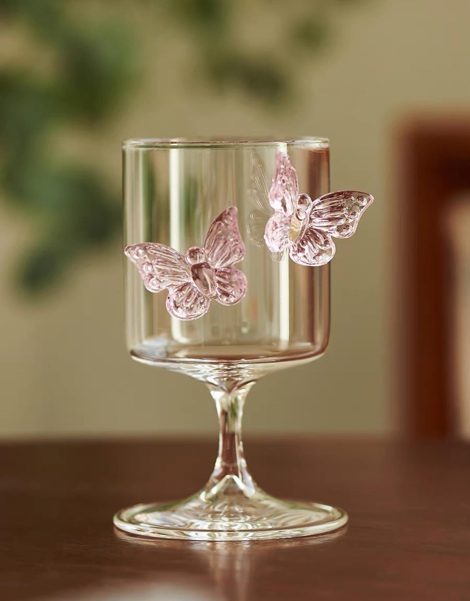 Pink Butterfly Short Glass