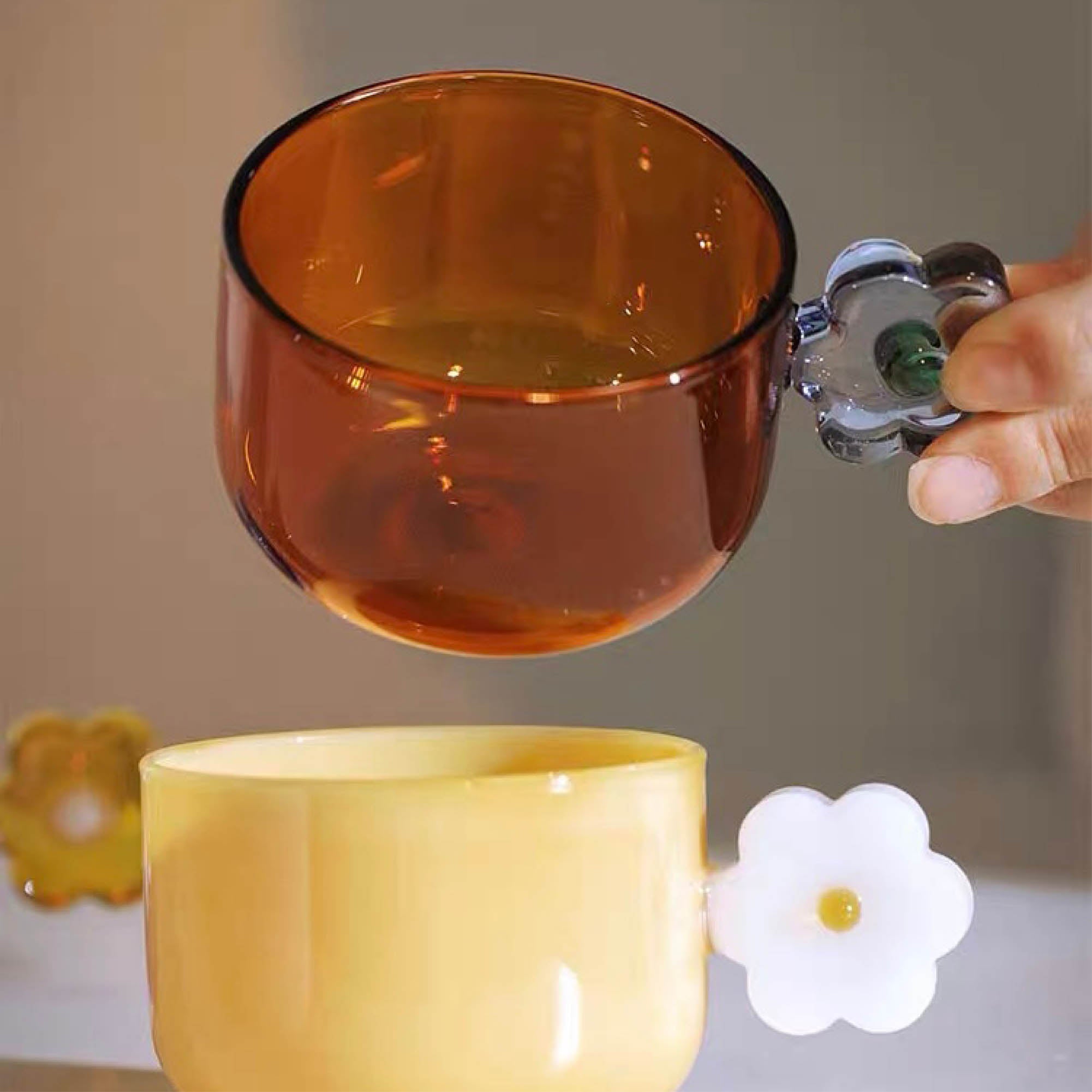 Glass Cup with Flower Handle