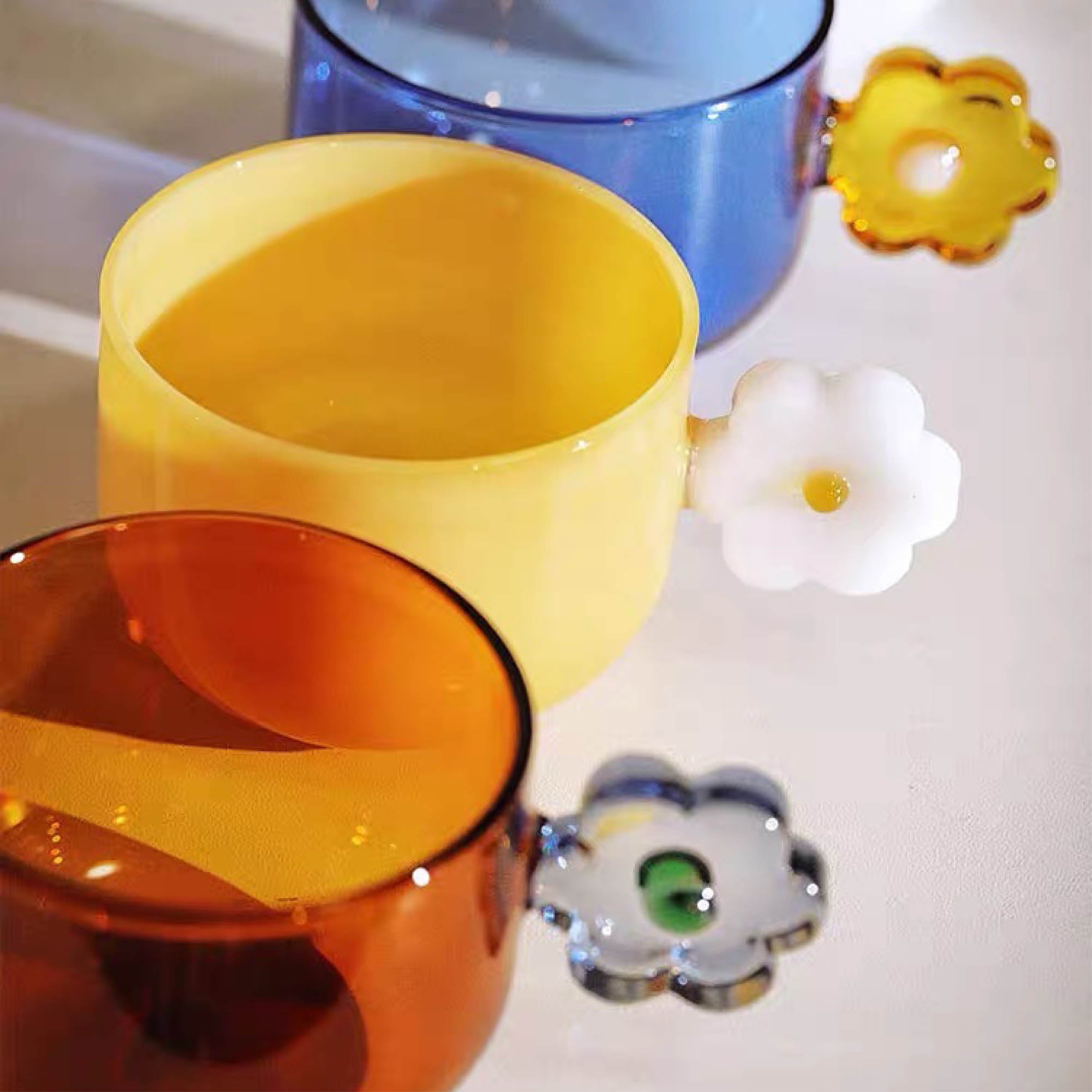 Glass Cup with Flower Handle