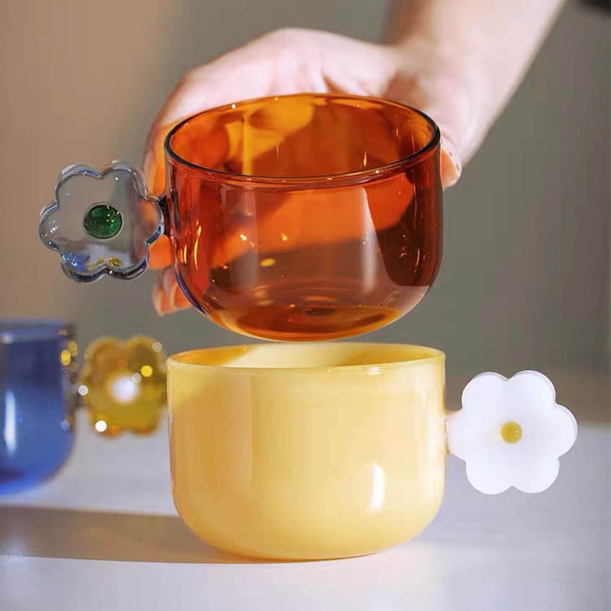 Glass Cup with Flower Handle