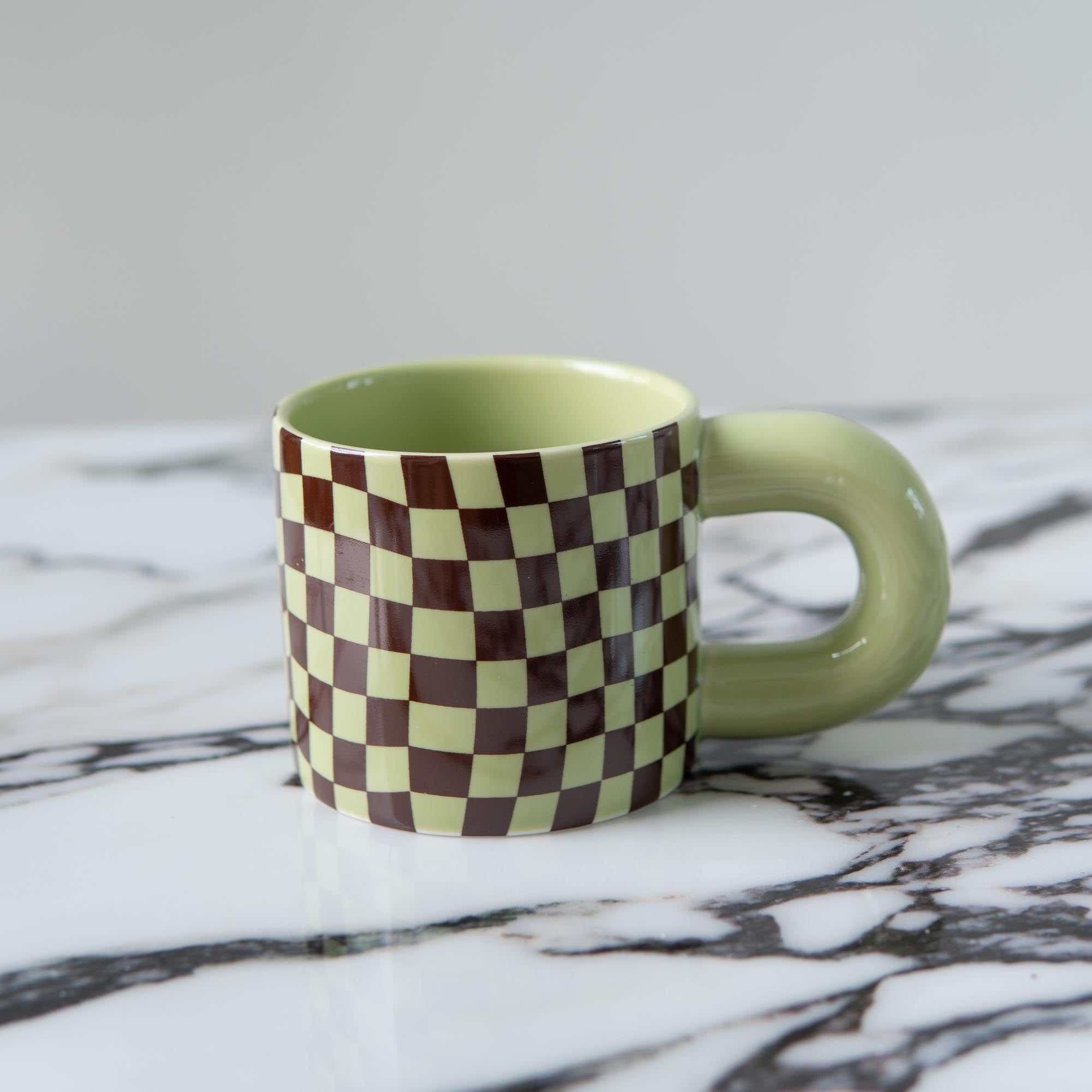 Green and Brown Checkered Mug