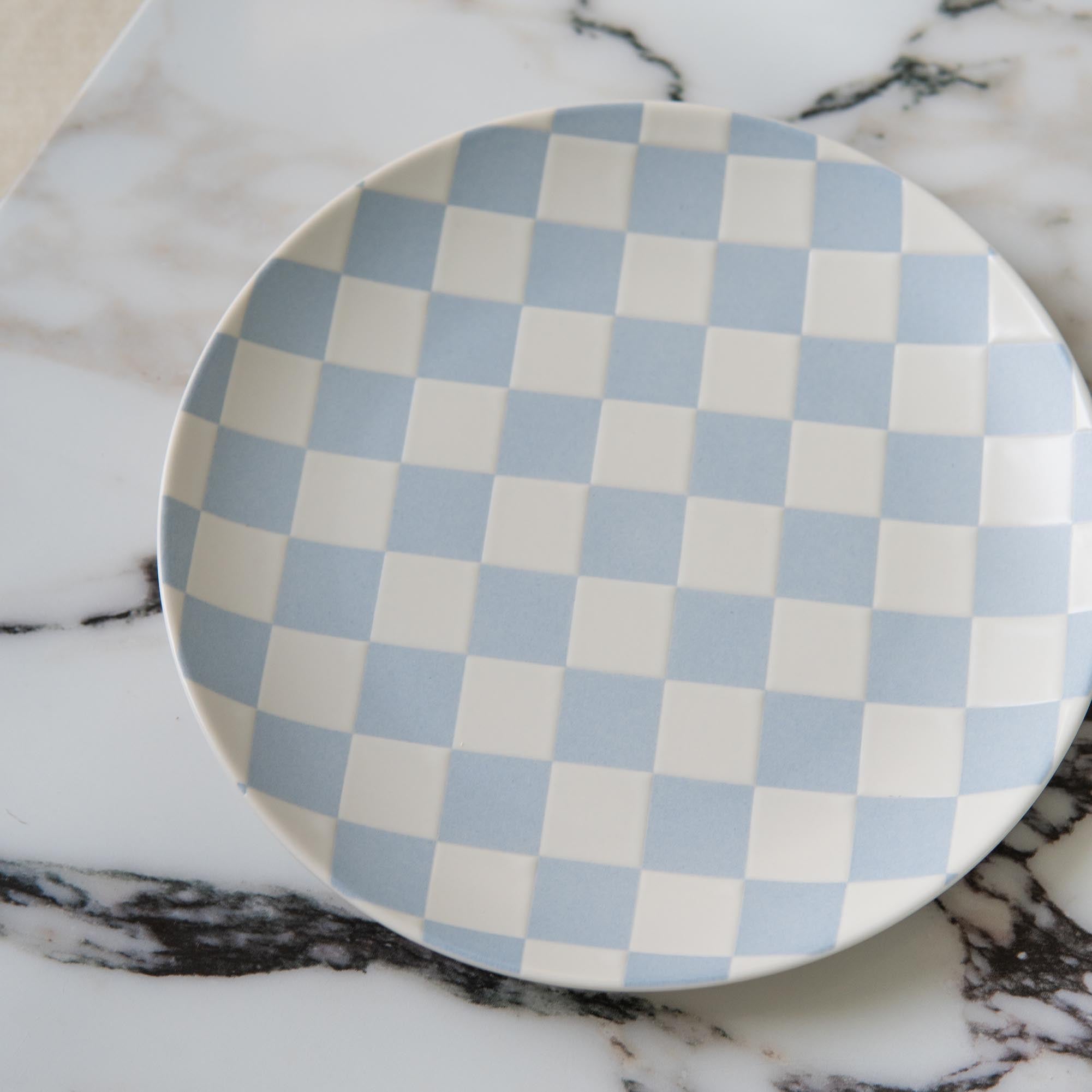 Blue Checkered Ceramic Plate