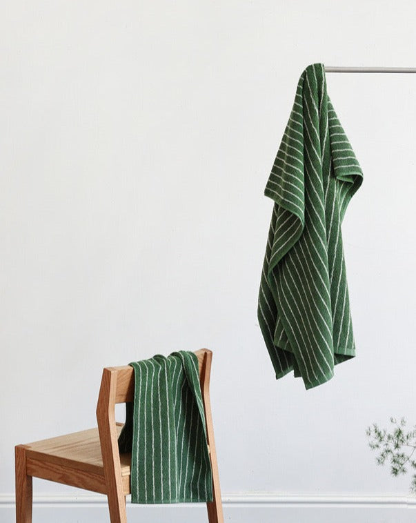 Green and White Striped Towel
