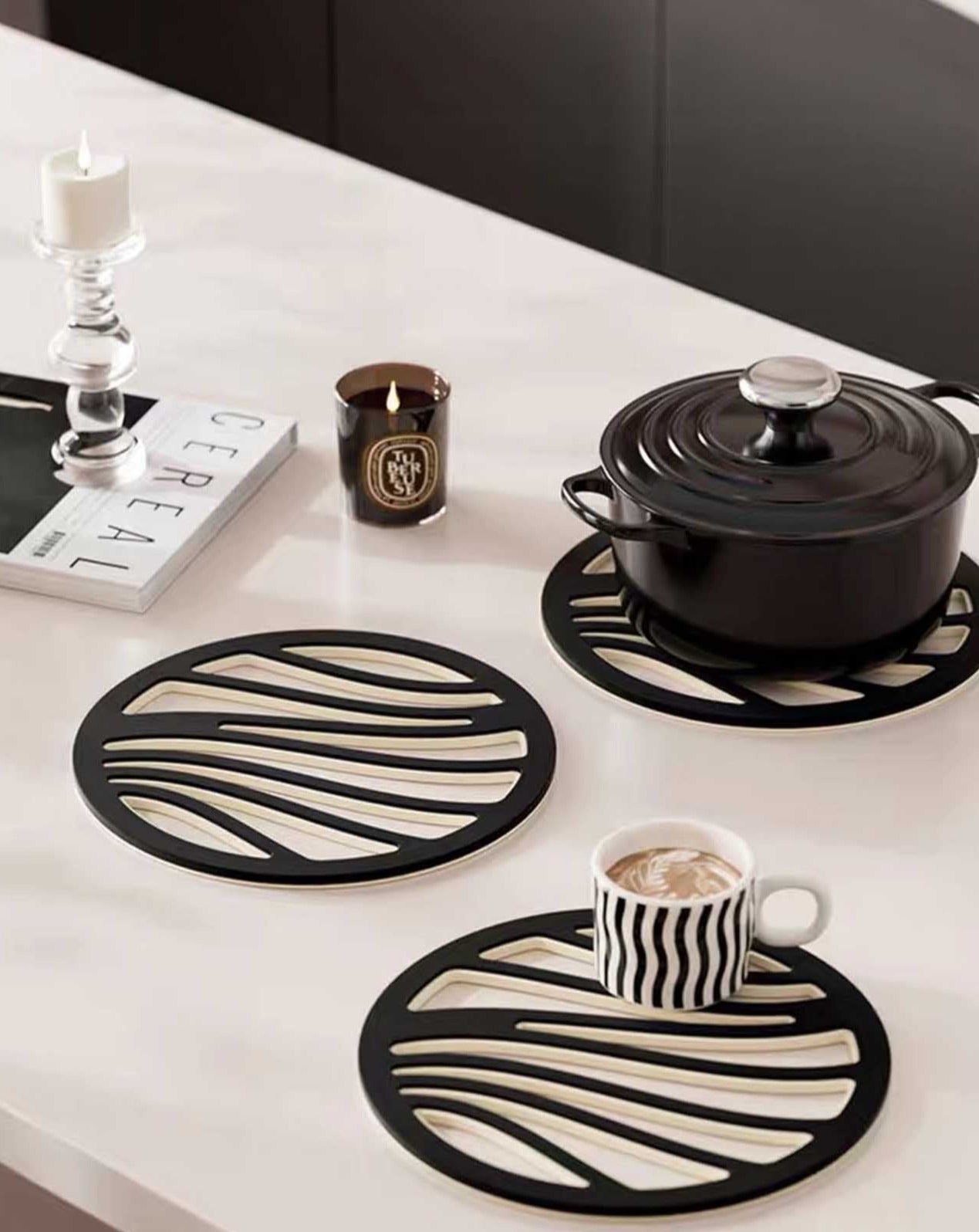 Black Patterned Trivets (set of three)