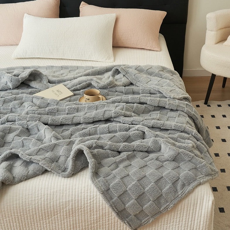 Checkered Faux Fur Blanket Throw