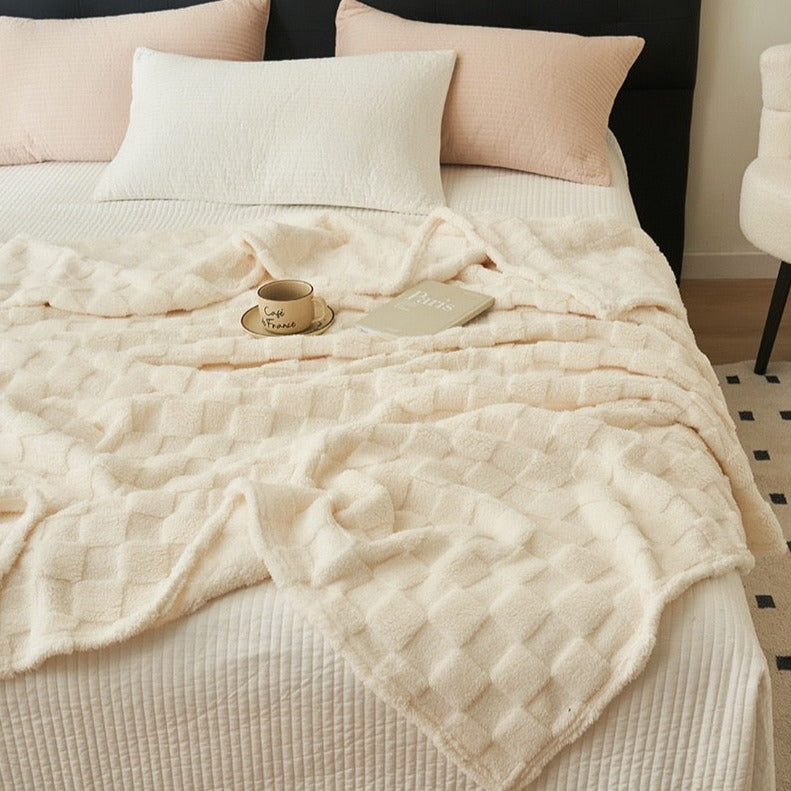 Checkered Faux Fur Blanket Throw