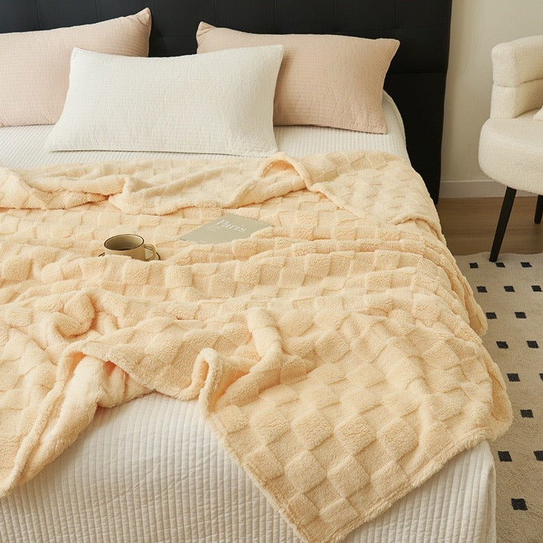 Checkered Faux Fur Blanket Throw