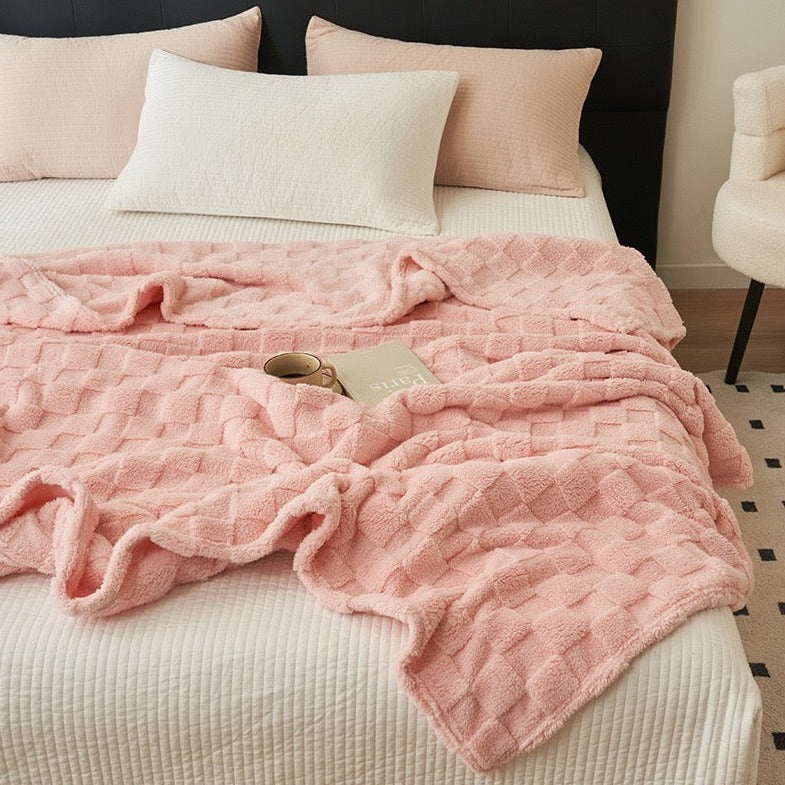 Checkered Faux Fur Blanket Throw