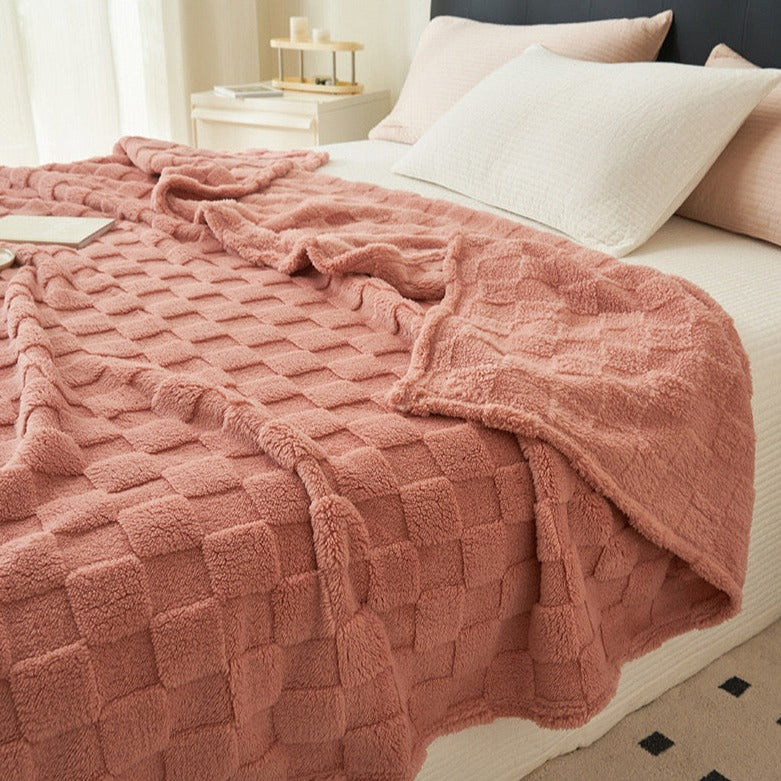 Checkered Faux Fur Blanket Throw