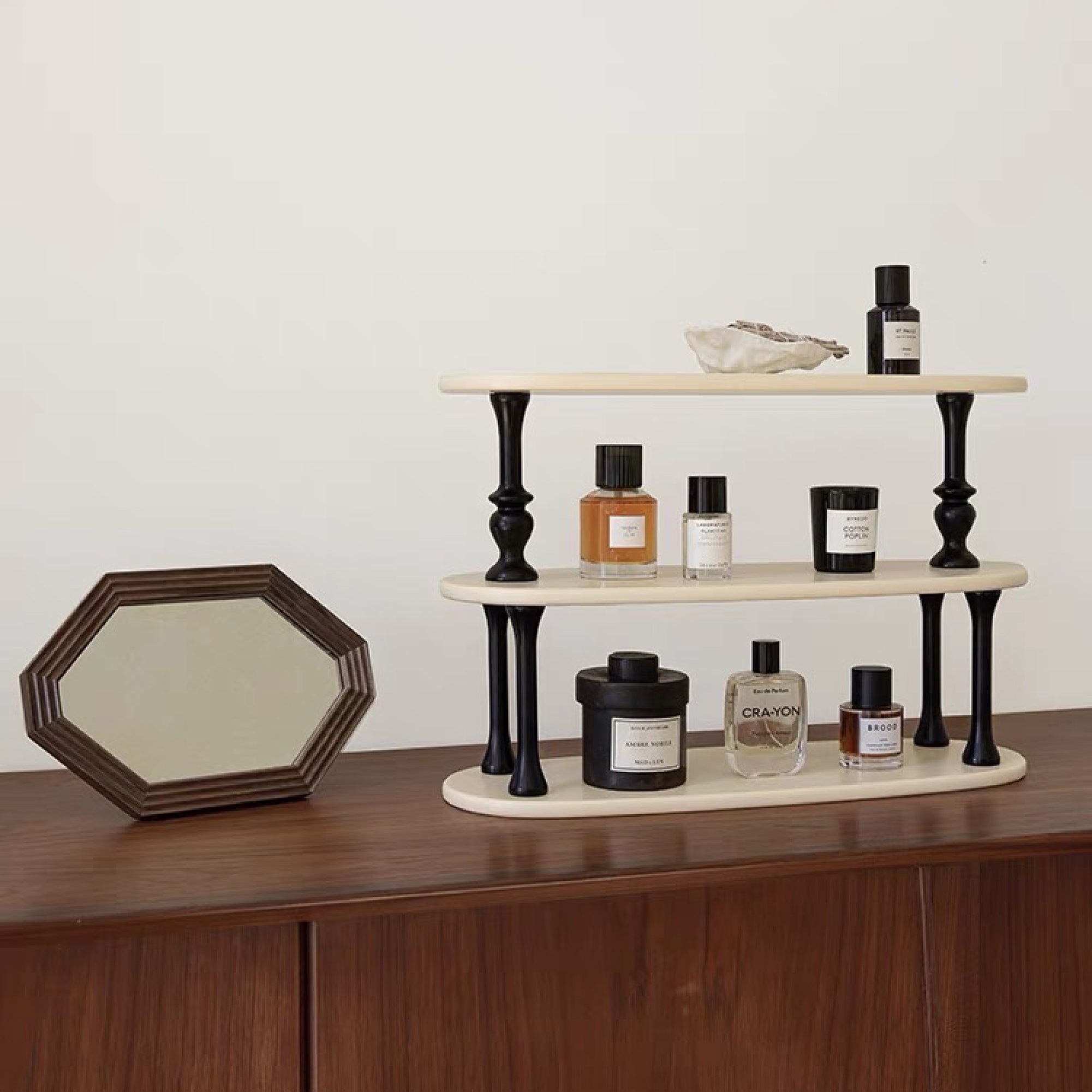 Ivory Wooden Rack with Black Pillars