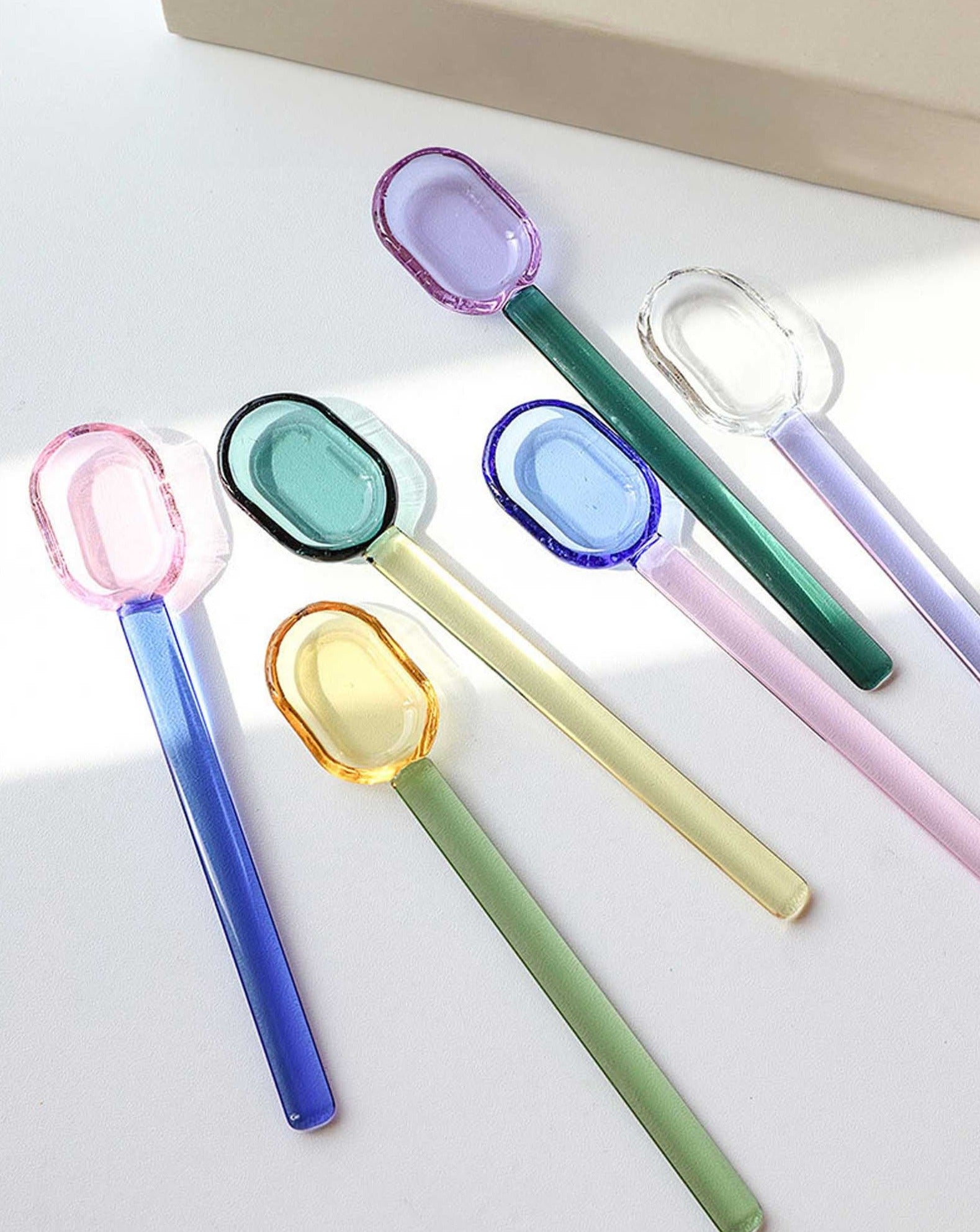 Glass Spoon with Color Blocking Handle (set of six)