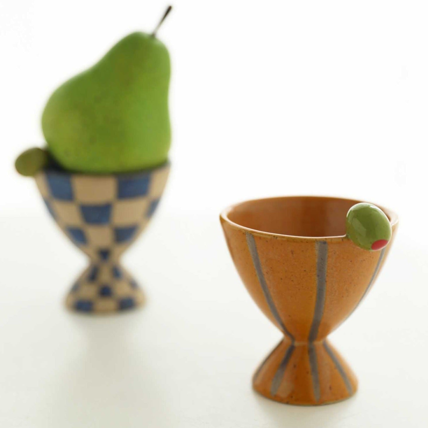 Blue Checkered Cone Cup with Olive Edge