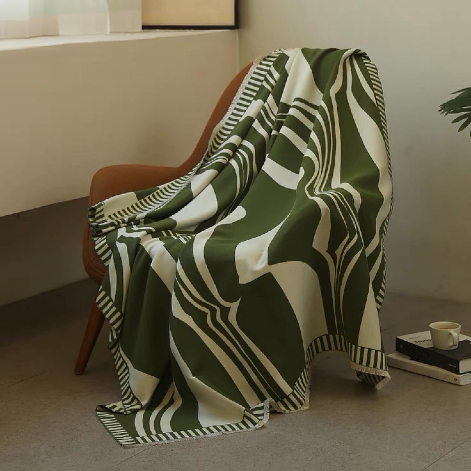 Moss Green Print Throw