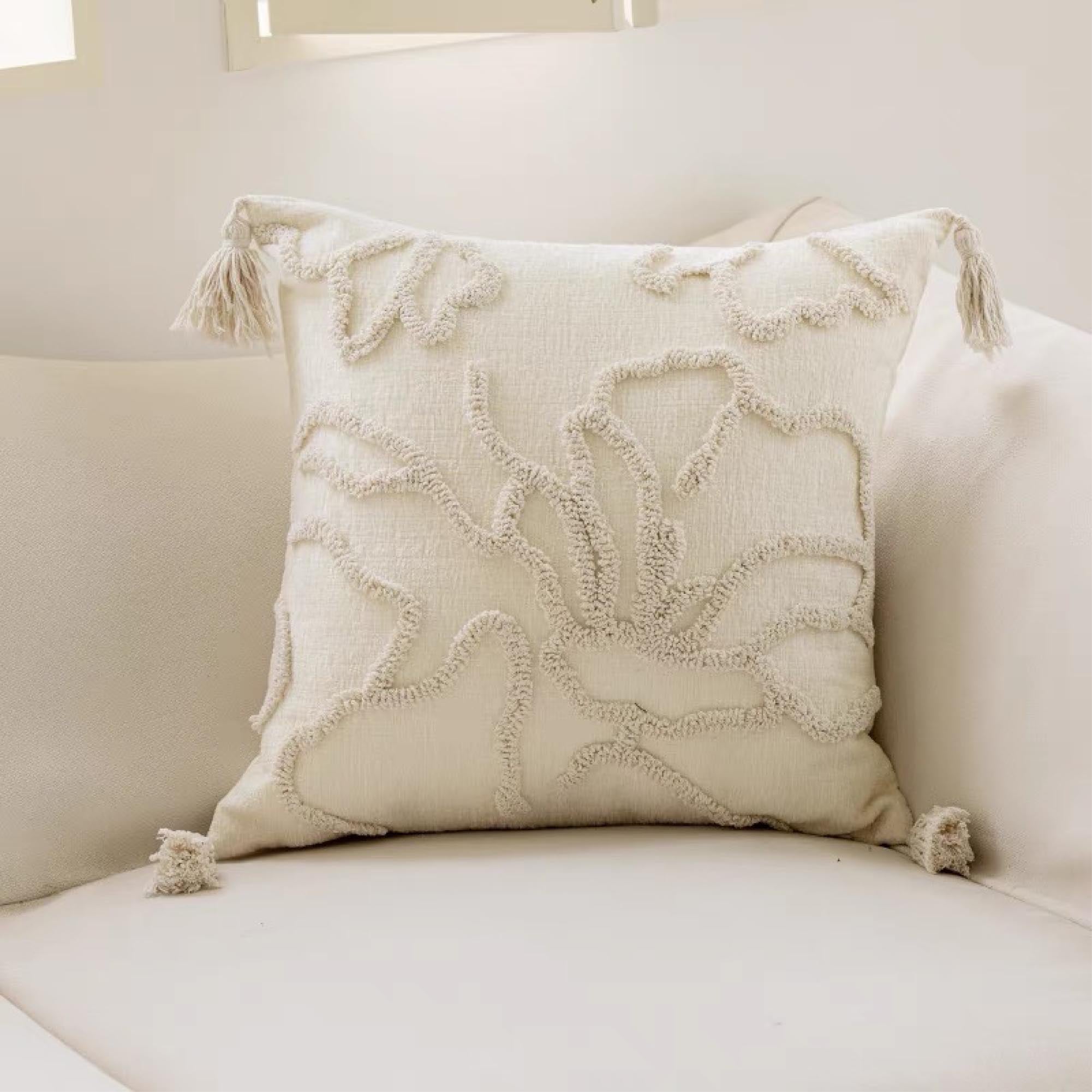 Cream Tassel Cushion Cover