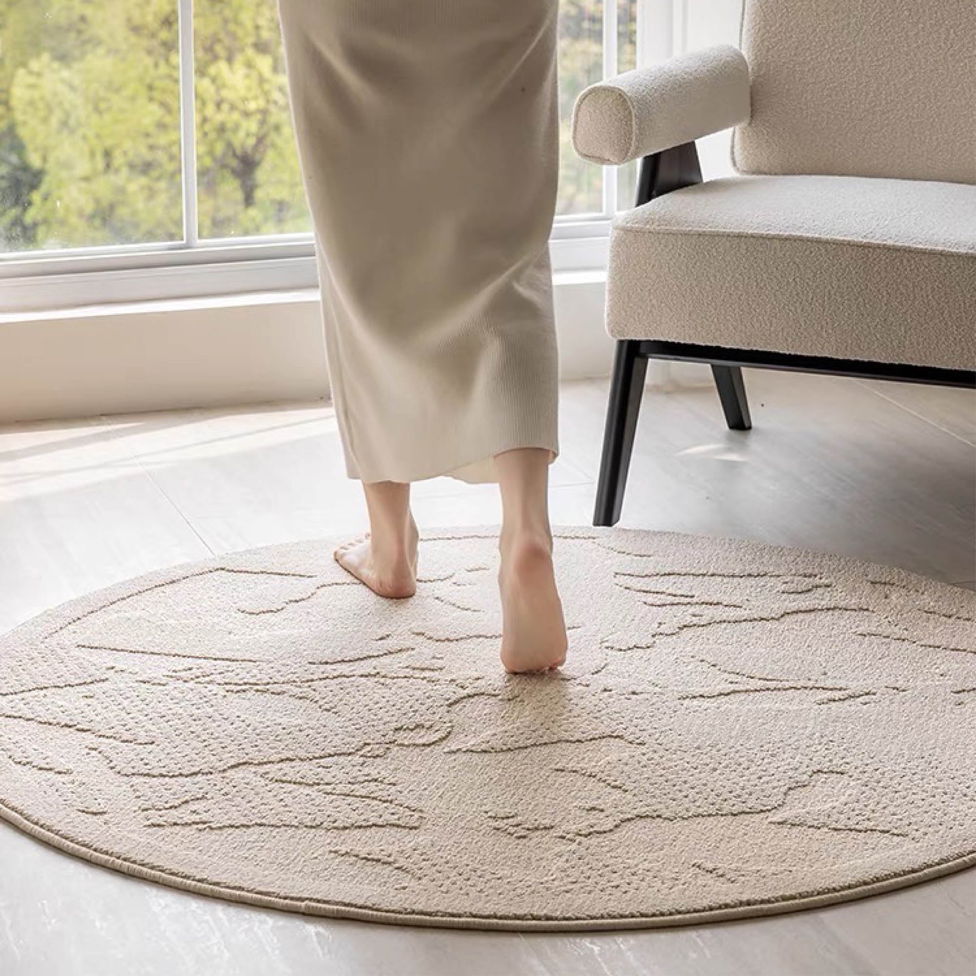 NYLA Camel Textured Round Rug