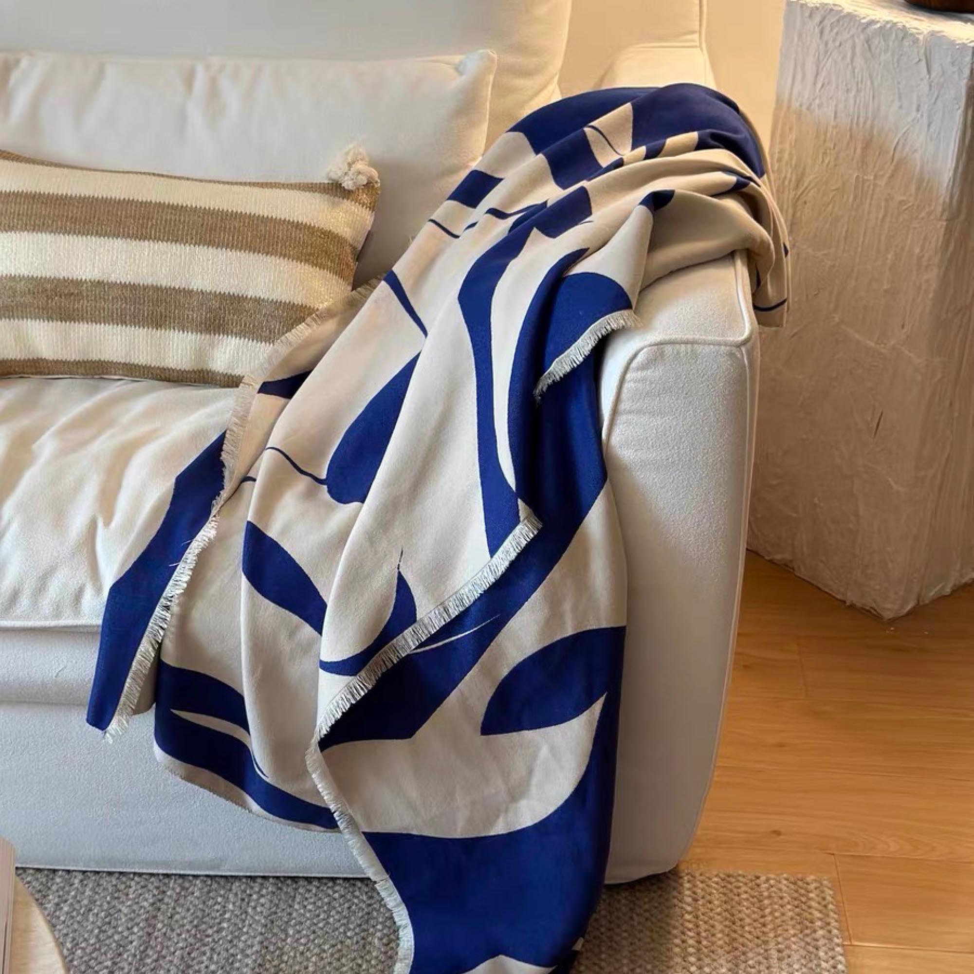 Cobalt Blue Abstract Print Throw