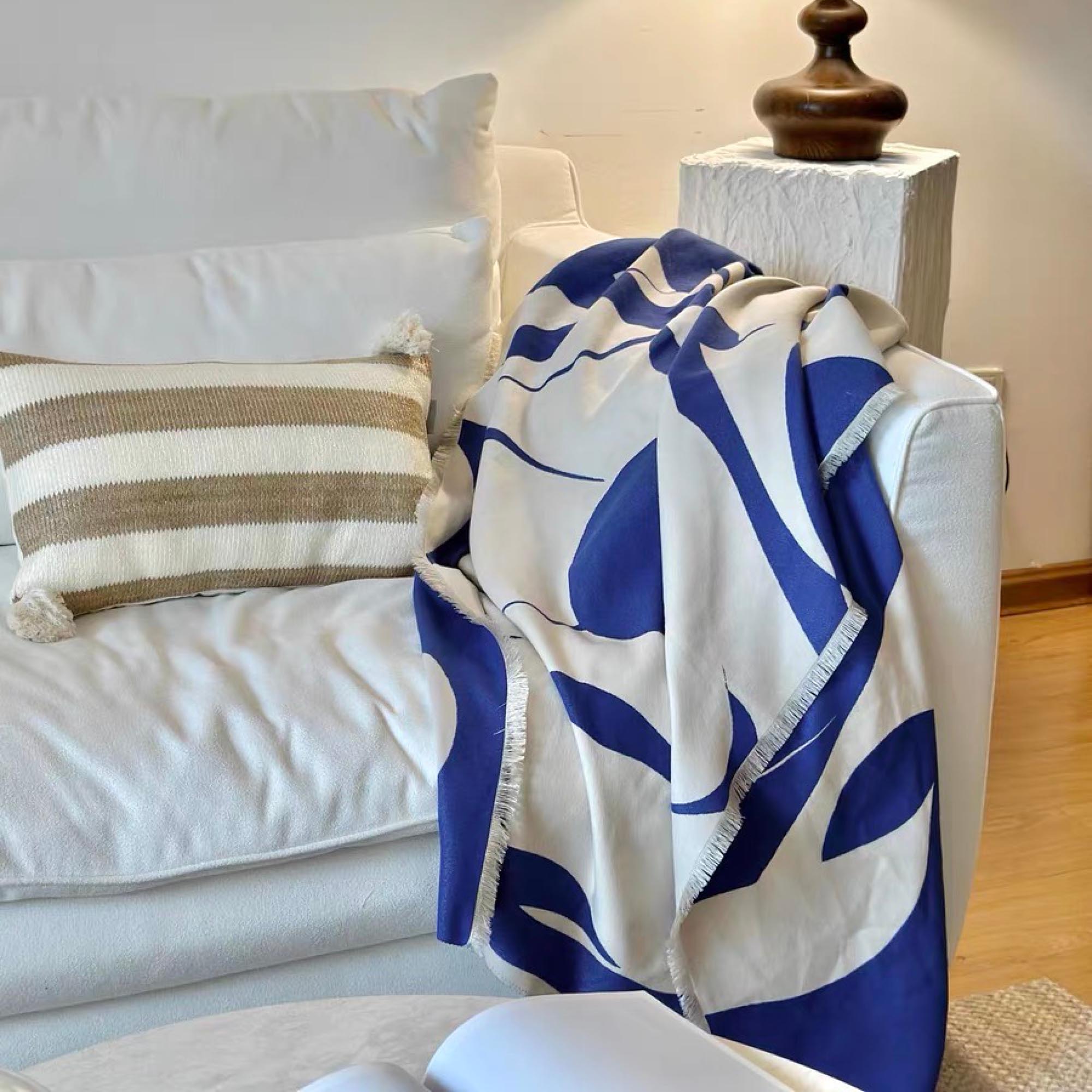 Cobalt Blue Abstract Print Throw