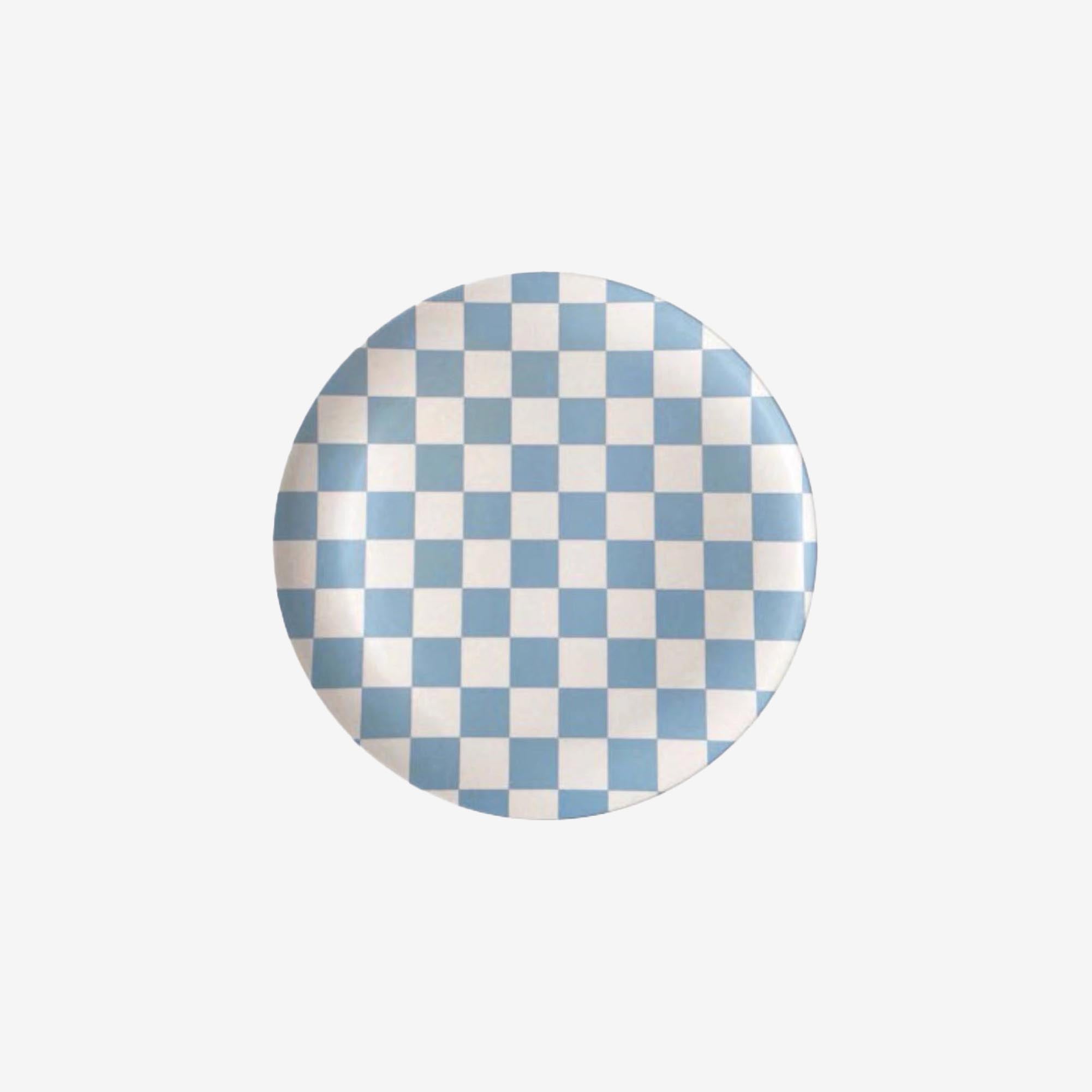 Blue Checkered Ceramic Plate